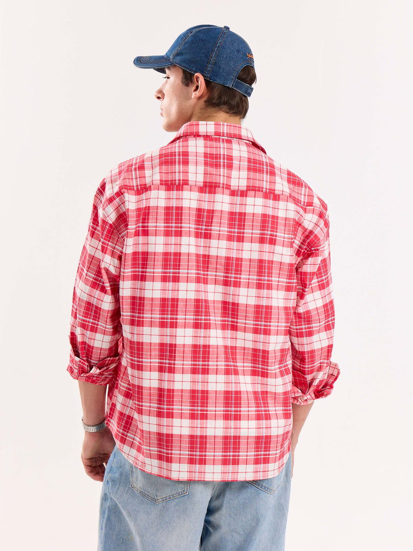 Red Checkered Poplin Cropped Shirt ( Pre-Order )