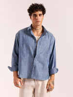 Load image into Gallery viewer, Chambray Blue Linen Cropped Shirt