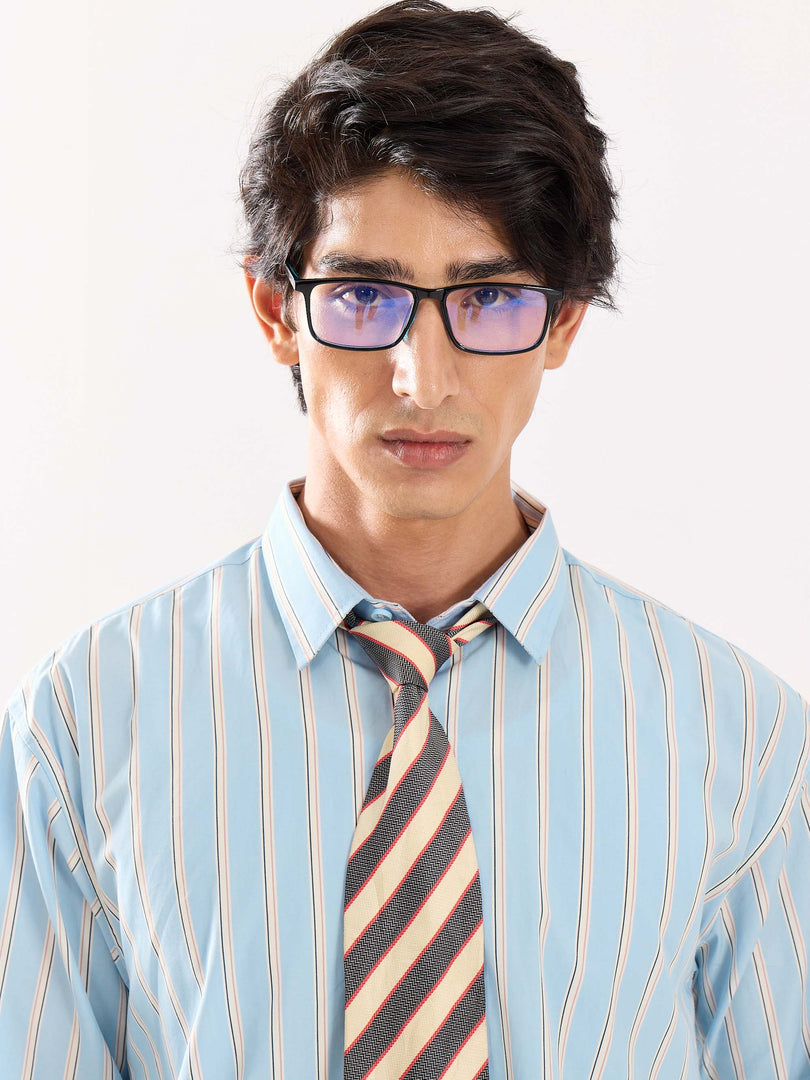 Baby Blue Striped Poplin Cropped Shirt