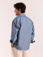 Load image into Gallery viewer, Chambray Blue Linen Cropped Shirt