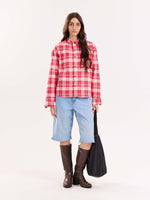 Load image into Gallery viewer, Red Checkered Poplin Cropped Shirt ( Pre-Order )