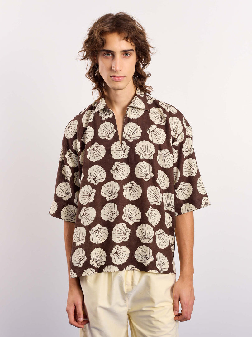 Brown & Cream Shells Printed Pullover