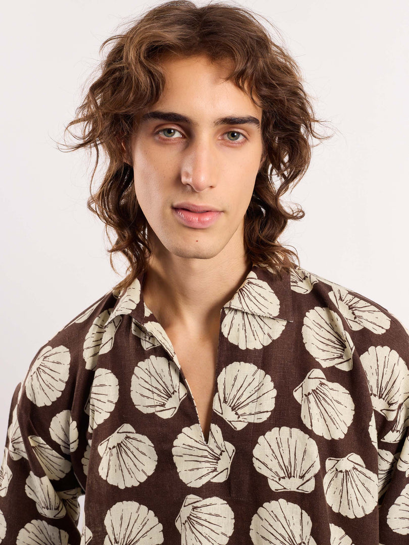 Brown & Cream Shells Printed Pullover