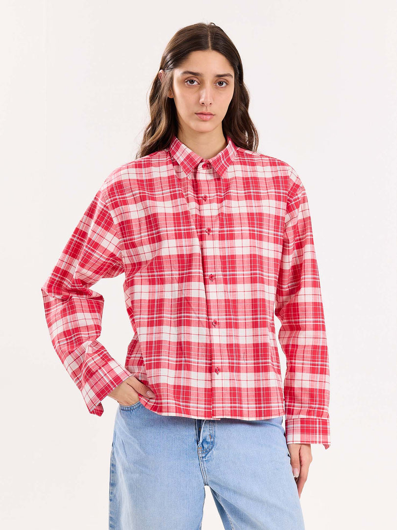 Red Checkered Poplin Cropped Shirt ( Pre-Order )