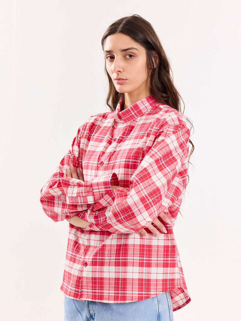 Red Checkered Poplin Cropped Shirt ( Pre-Order )