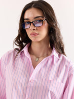 Load image into Gallery viewer, Pink &amp; Blue Pinstriped Poplin Oversized Shirt