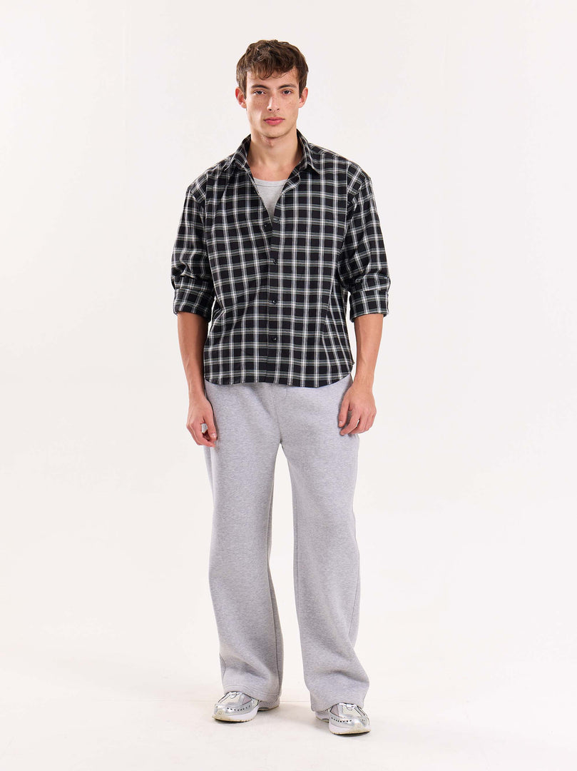 Black Checkered Poplin Cropped Shirt