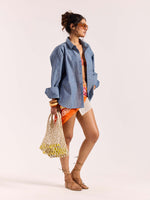 Load image into Gallery viewer, Chambray Blue Linen Cropped Shirt