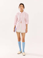 Load image into Gallery viewer, Pink &amp; White Striped Poplin Cropped Shirt
