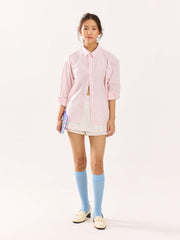 Pink & White Striped Poplin Cropped Shirt