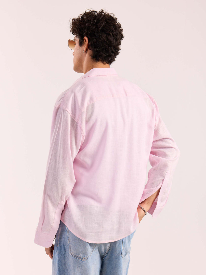 Light Pink Linen Cropped Shirt  ( Pre-Order )
