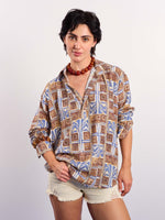 Load image into Gallery viewer, Brown &amp; Blue Geometrical Linen Pullover
