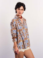 Load image into Gallery viewer, Brown &amp; Blue Geometrical Linen Pullover
