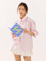 Load image into Gallery viewer, Pink &amp; White Striped Poplin Cropped Shirt

