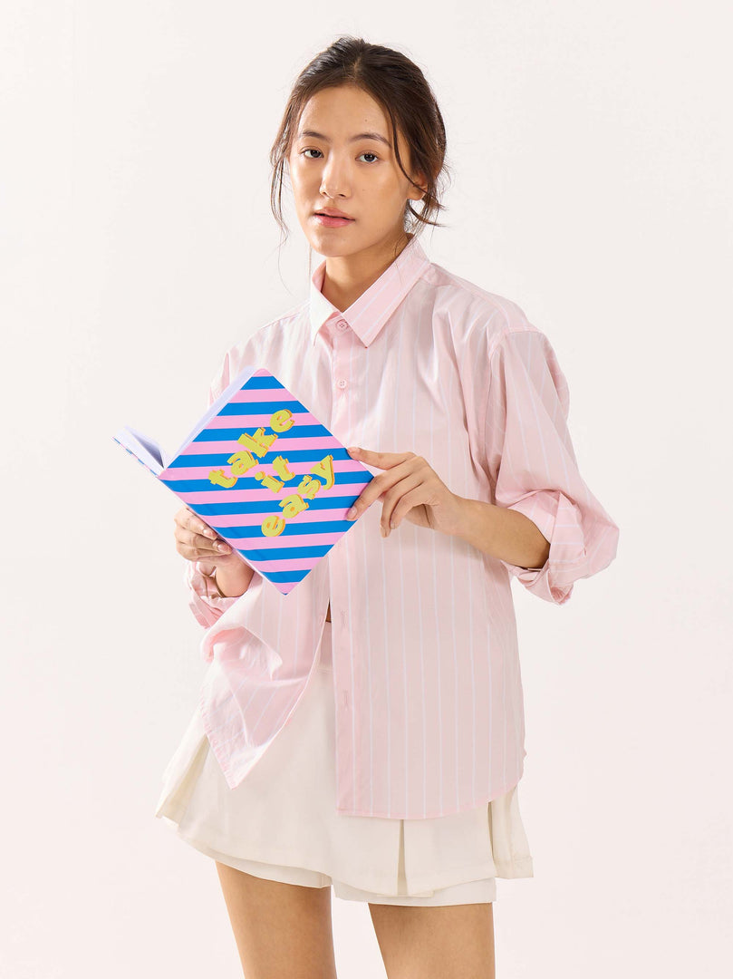 Pink & White Striped Poplin Cropped Shirt