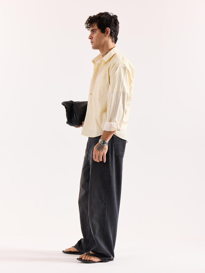 Yellow & White Striped Poplin Oversized Shirt