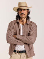 Load image into Gallery viewer, Beige &amp; Maroon Checkered Oversized Cropped Shirt