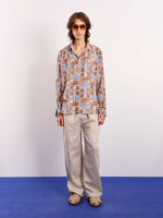 Load image into Gallery viewer, Brown &amp; Blue Geometrical Linen Pullover
