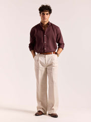 Wine Linen-blend Shirt