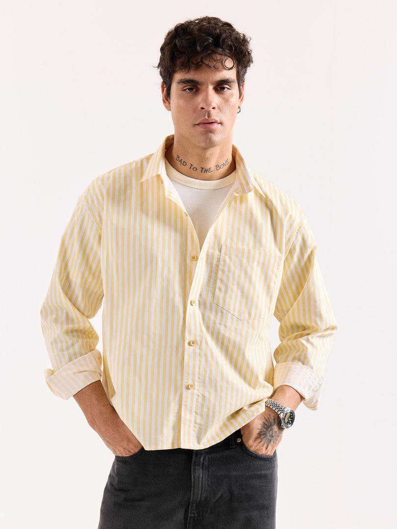 Yellow & White Striped Poplin Oversized Shirt