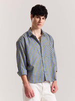 Load image into Gallery viewer, Light Blue Checkered Oversized Cropped Shirt