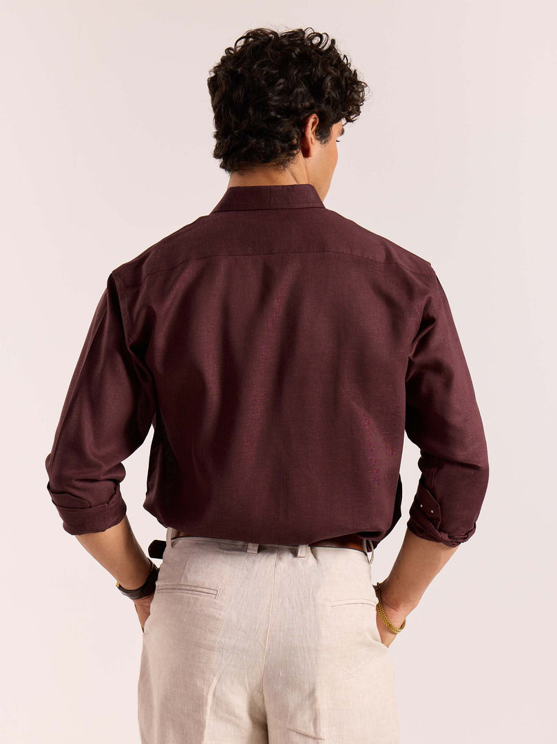 Wine Linen-blend Shirt
