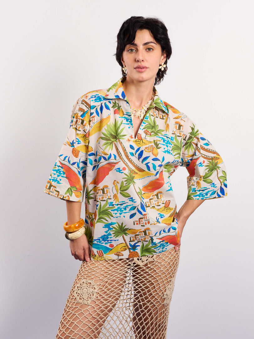 Mediterranean Summer Printed Pullover