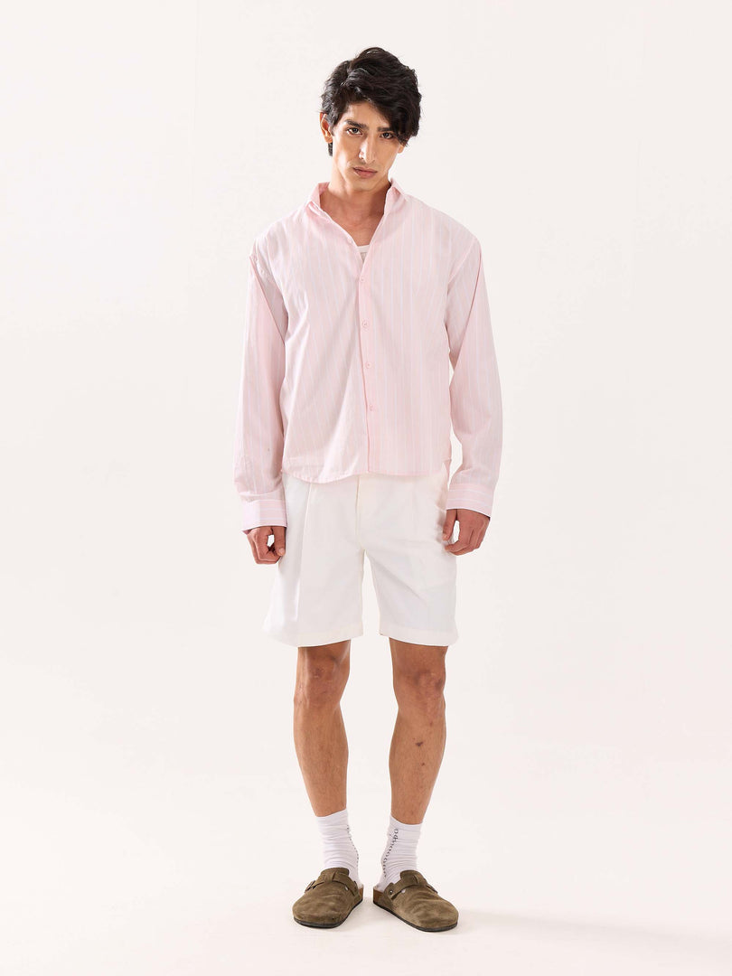 Pink & White Striped Poplin Cropped Shirt