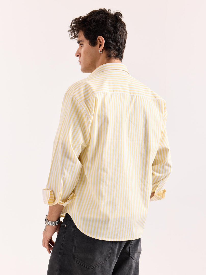 Yellow & White Striped Poplin Oversized Shirt
