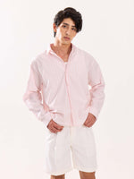 Load image into Gallery viewer, Pink &amp; White Striped Poplin Cropped Shirt
