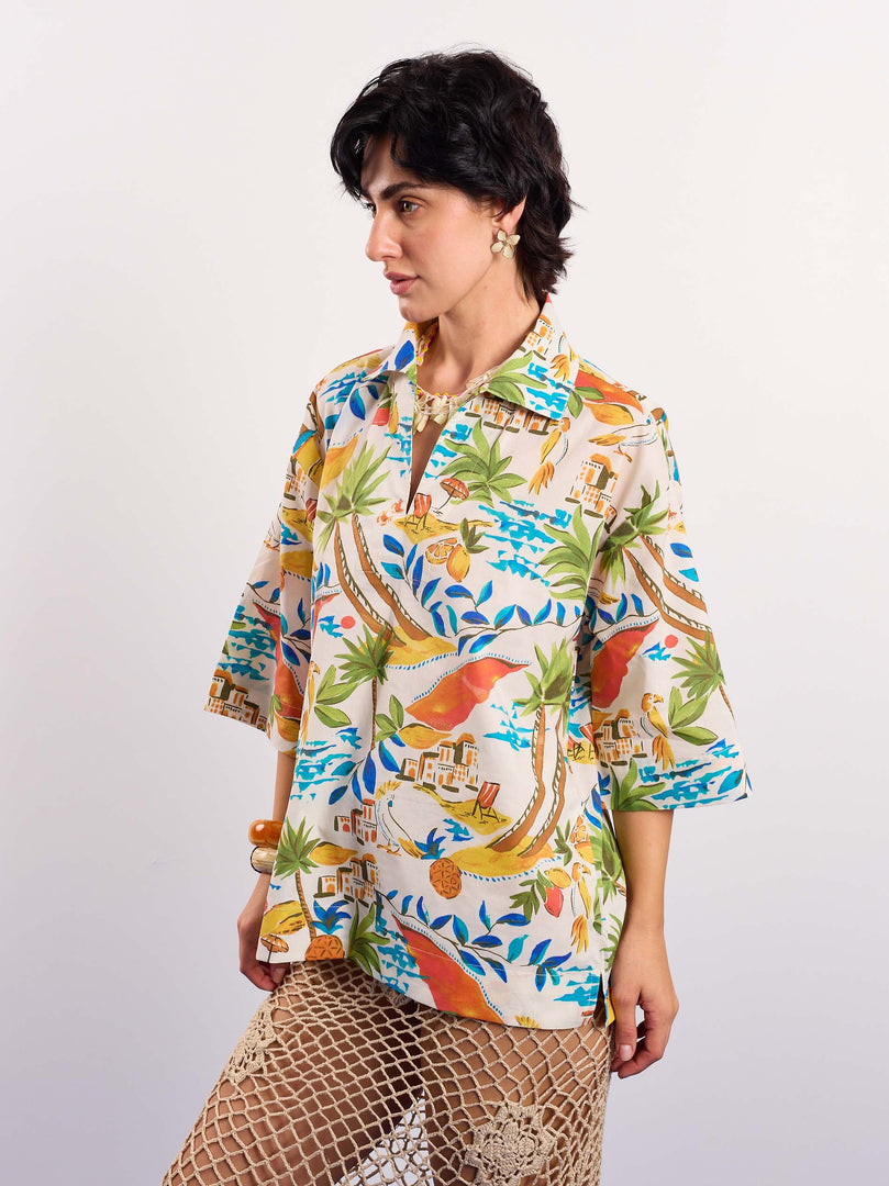 Mediterranean Summer Printed Pullover