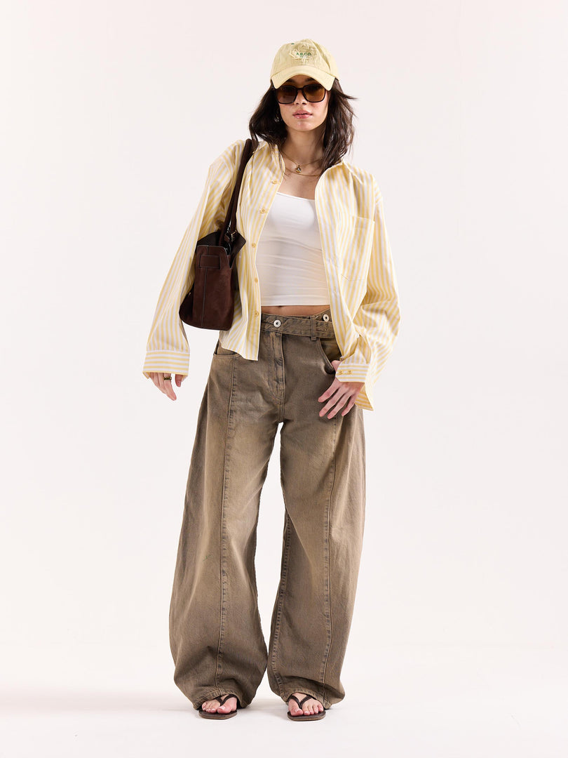 Yellow & White Striped Poplin Oversized Shirt