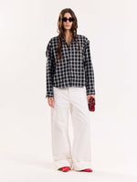 Load image into Gallery viewer, Black Checkered Poplin Cropped Shirt