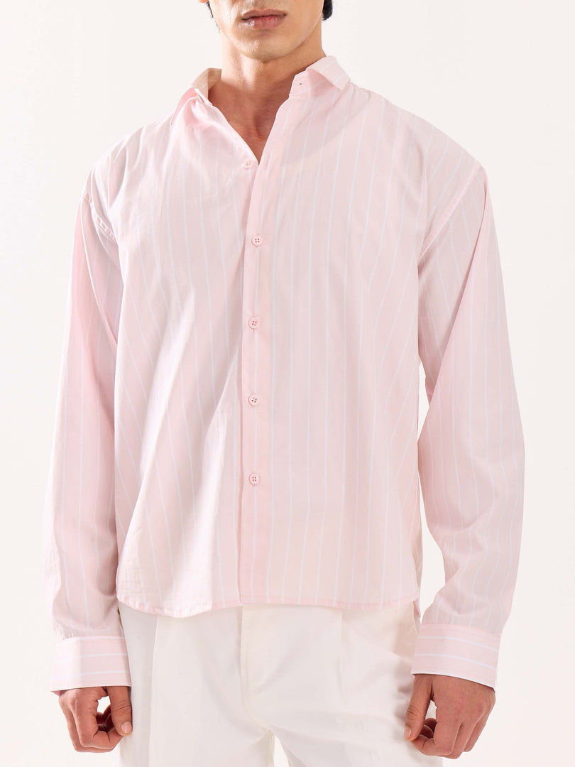 Pink & White Striped Poplin Cropped Shirt