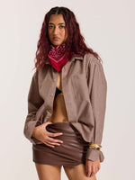 Load image into Gallery viewer, Beige &amp; Maroon Checkered Oversized Cropped Shirt