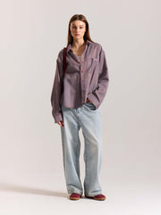 Burgundy & Blue Checkered Oversized Cropped Shirt