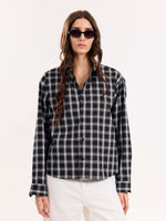 Load image into Gallery viewer, Black Checkered Poplin Cropped Shirt