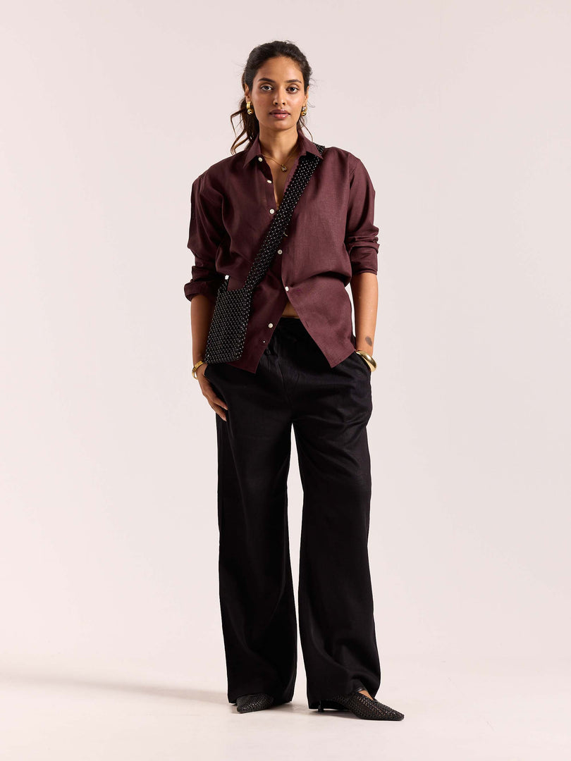 Wine Linen-blend Shirt
