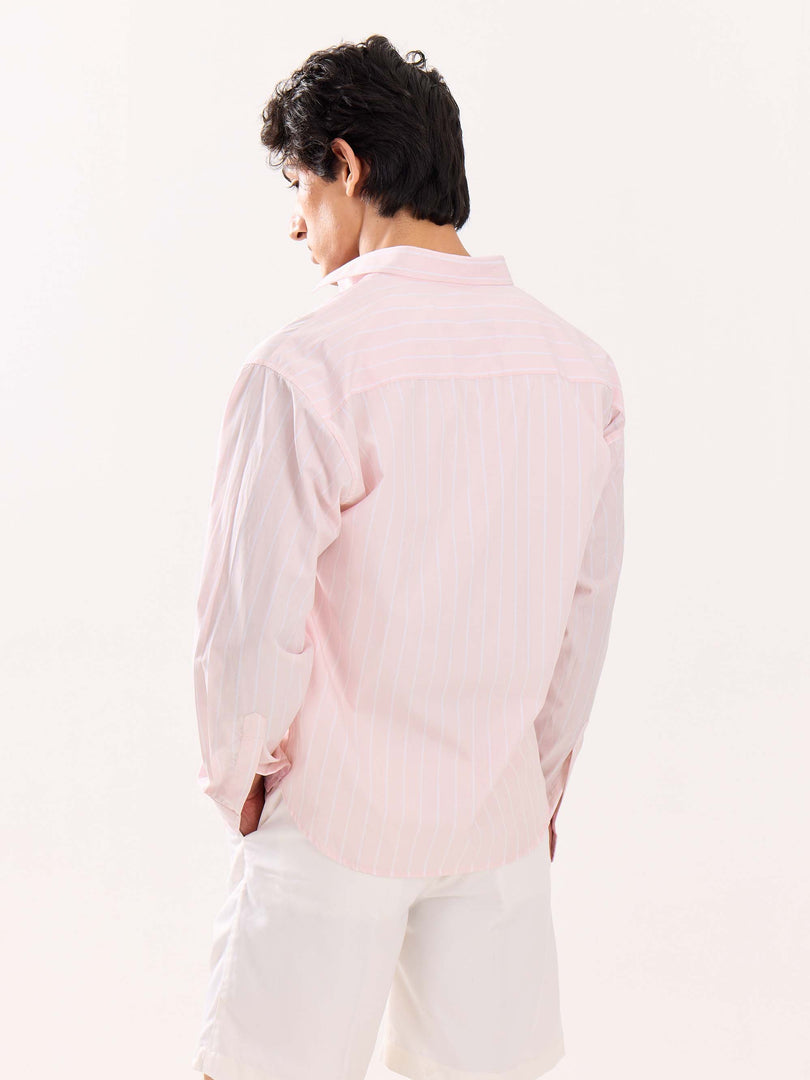 Pink & White Striped Poplin Cropped Shirt