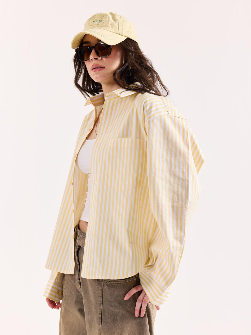 Yellow & White Striped Poplin Oversized Shirt