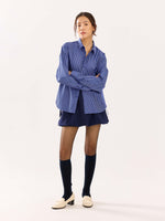 Load image into Gallery viewer, Dark Blue Striped Poplin Cropped Shirt
