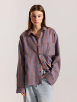 Load image into Gallery viewer, Burgundy &amp; Blue Checkered Oversized Cropped Shirt