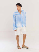 Load image into Gallery viewer, Light Blue Checked Gauze Holiday Shirt ( Pre-Order )
