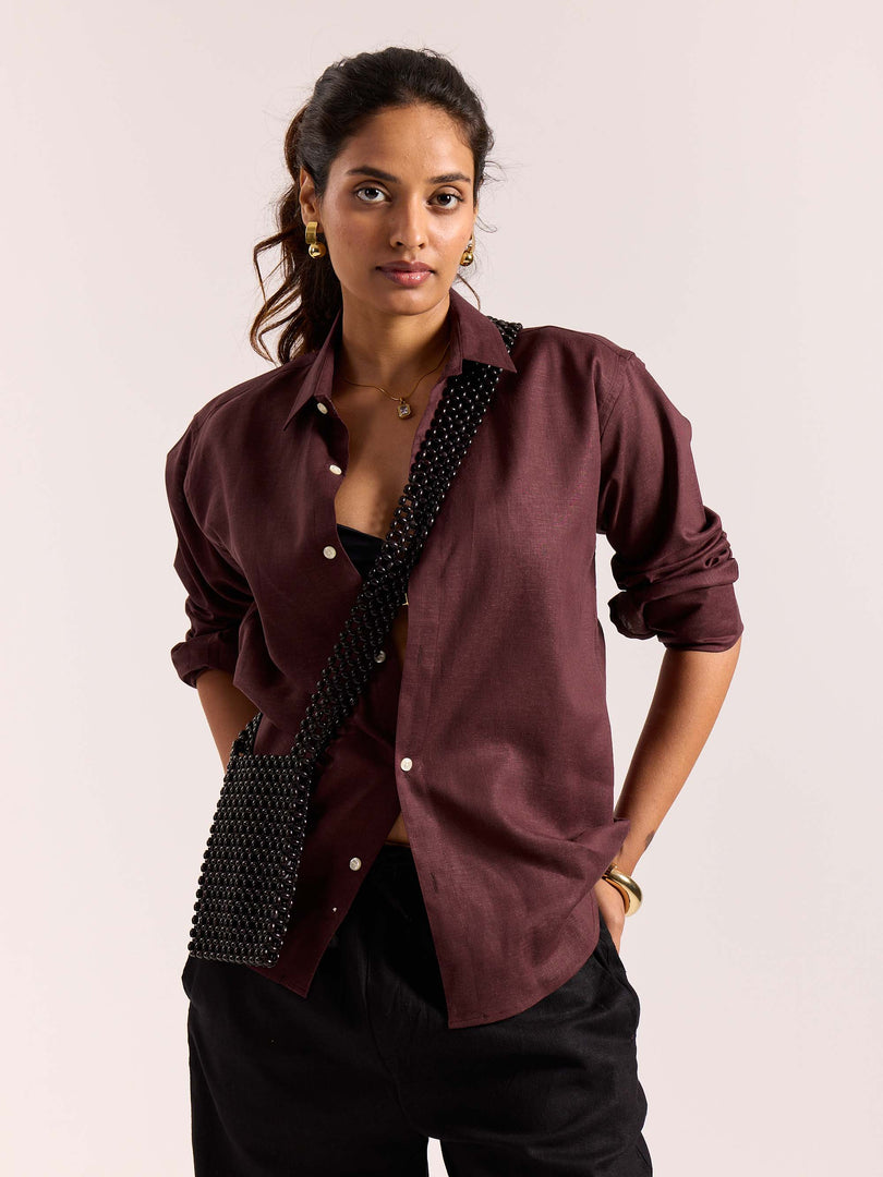 Wine Linen-blend Shirt
