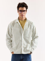 Load image into Gallery viewer, Cream &amp; Blue Striped Poplin Oversized Shirt