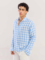 Load image into Gallery viewer, Light Blue Checked Gauze Holiday Shirt ( Pre-Order )
