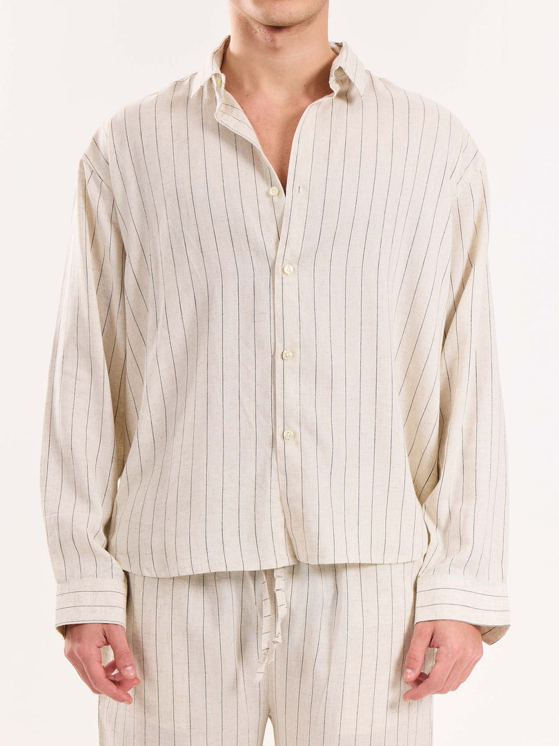 Natural Striped Linen Cropped Shirt