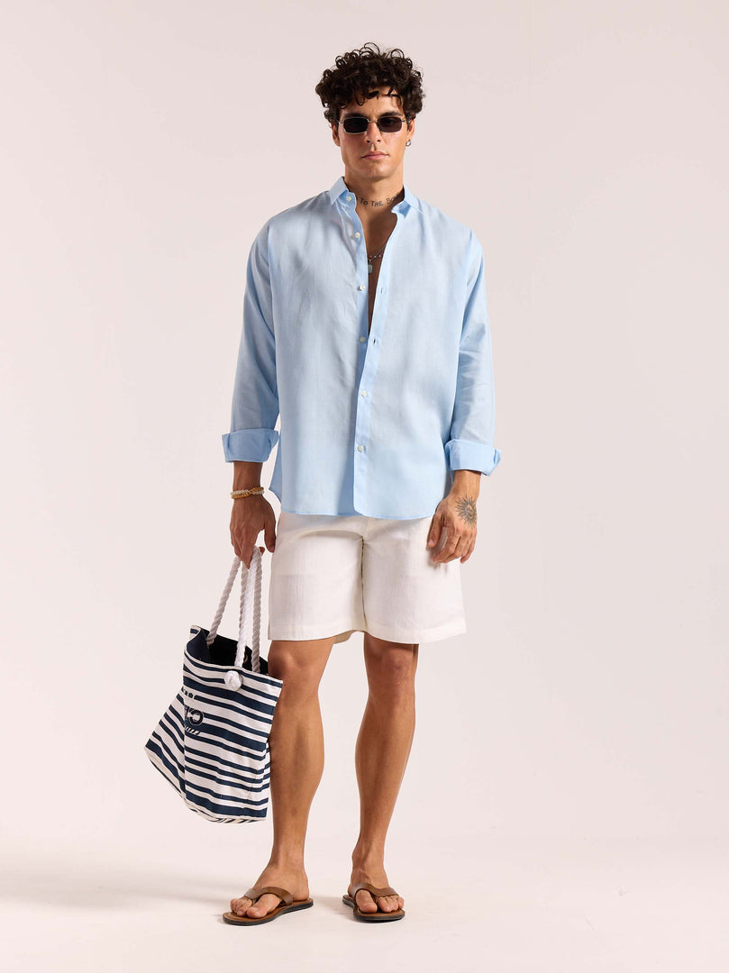 Sky Blue Linen-blend Shirt