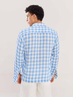 Load image into Gallery viewer, Light Blue Checked Gauze Holiday Shirt ( Pre-Order )
