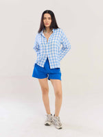 Load image into Gallery viewer, Light Blue Checked Gauze Holiday Shirt ( Pre-Order )
